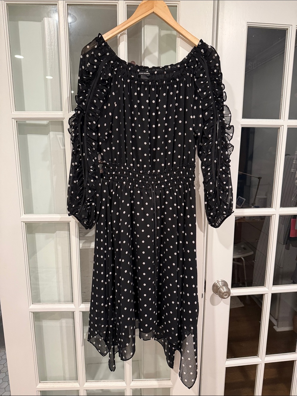 Club Monaco Black and White Polka Dot Midi Dress